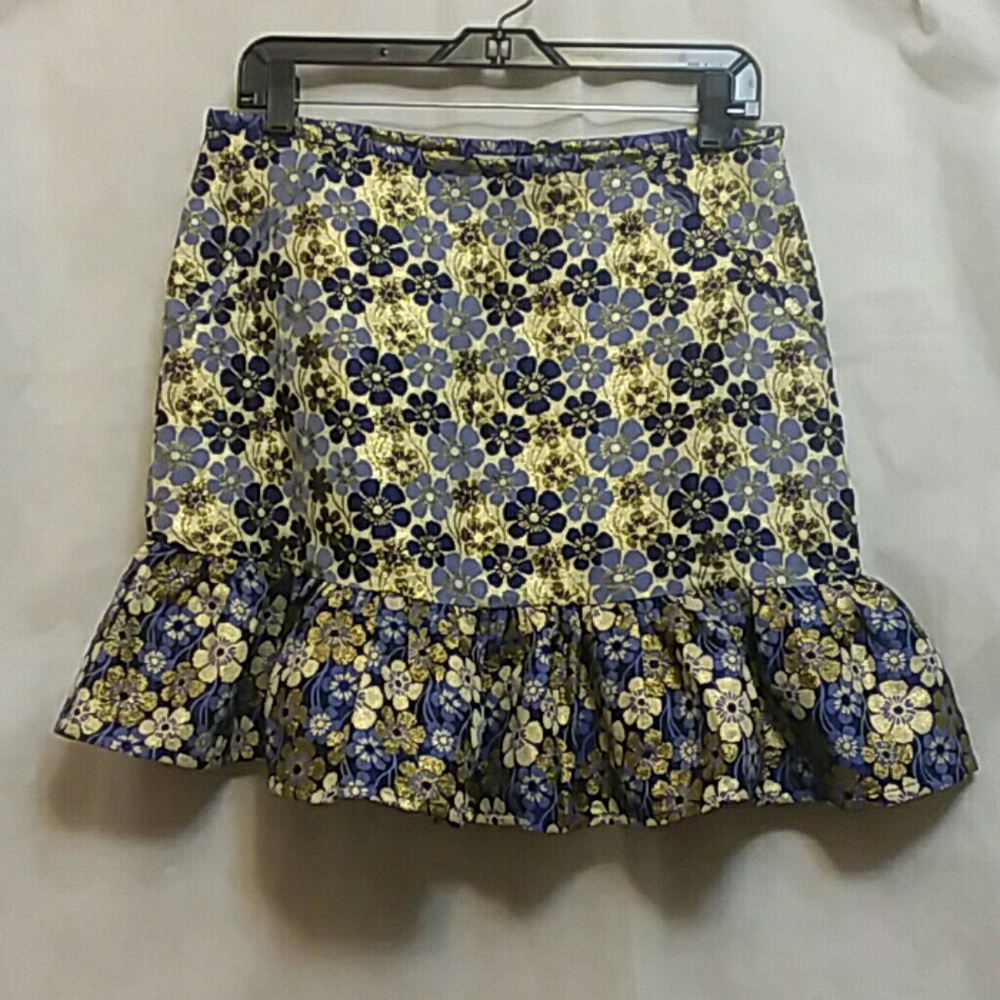 ASOS Womens 8 Blue Metallic Floral Ruffle Hem Skirt - Picture 1 of 7